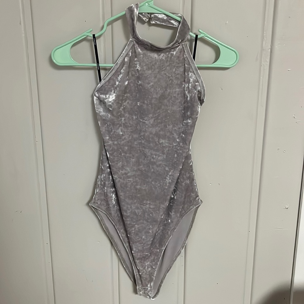 Forever 21 Silver Velvet Bodysuit, Size 0